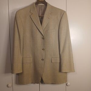 Burberry Beige Plaid 42R Men's Sport Coat Suit Jacket (0563)